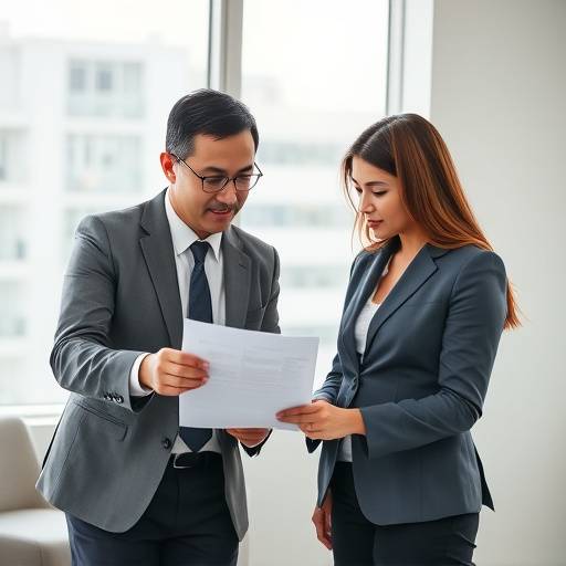 Asesoramiento Financiero: Un asesor financiero revisando documentos financieros con un cliente.