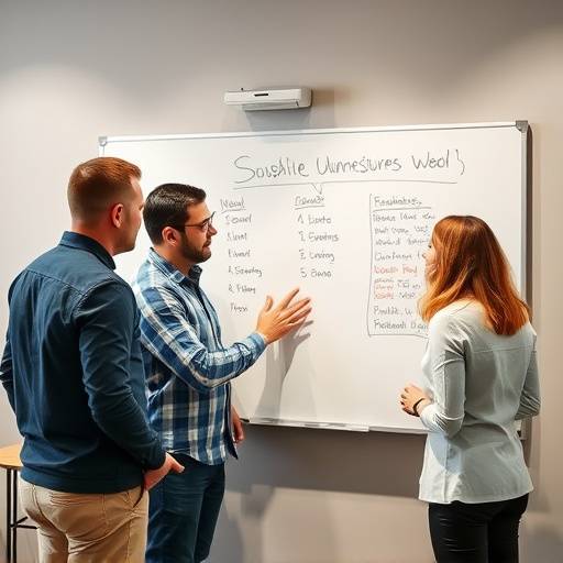 Un equipo colaborando en una pizarra blanca, representando la consultor&iacute;a de recursos humanos